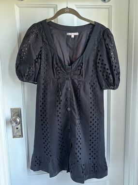 Nanette Lepore Black Eyelet Button-Front Mini Dress